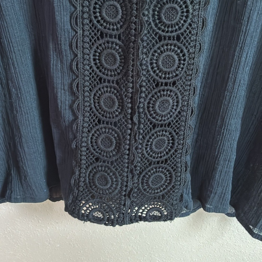 LA BLANCA XL Black Cotton Lace Trim Longline Swim Cover Beach Resort Summer - Picture 6 of 14
